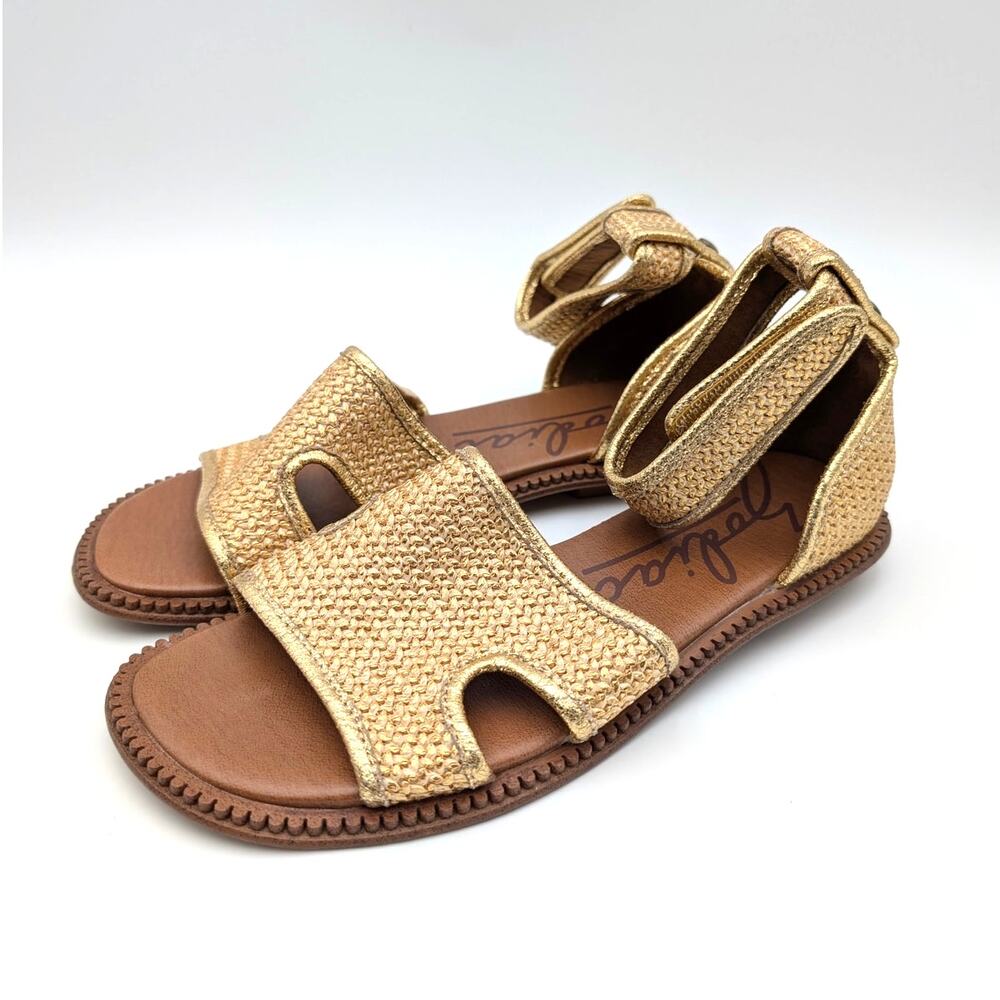 Zodiac Fran Raff Woven Raffia Ankle Strap Sandals Women's Gold Size US7M EU37